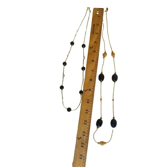 Trifari Set VTG 2 Necklaces PLUS Black Enamel Gold Clip Earrings Work Perfect - Picture 7 of 13